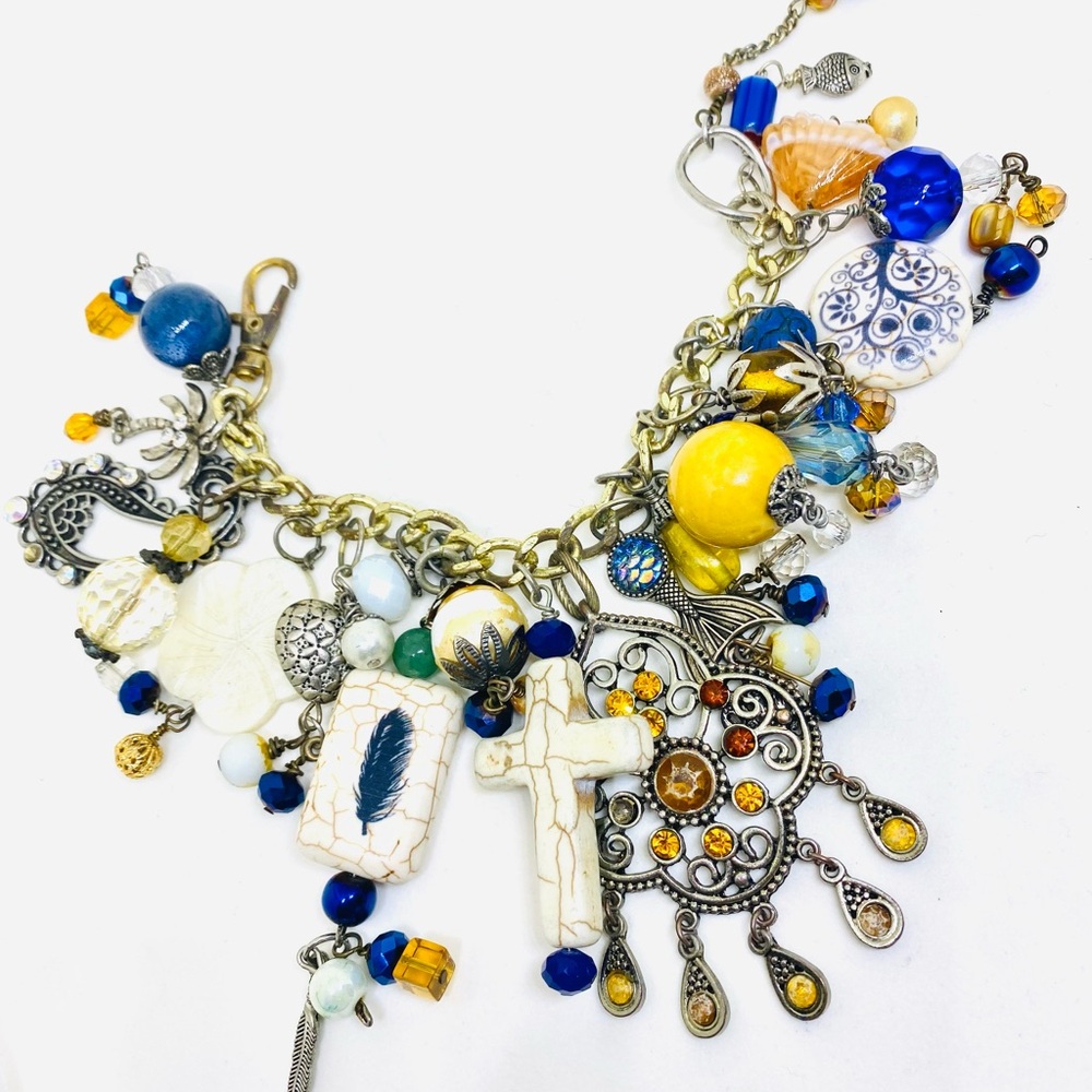 Artisan Royal Blue and Yellow Chunky Bracelet handmade